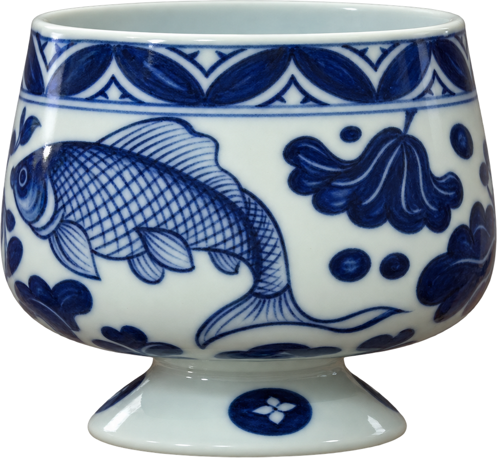 青花鱼纹高足杯 — AI辅助整器展示稿